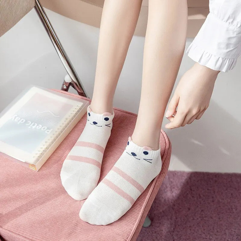 Cute Pink Cat Thin socks Four Seasons